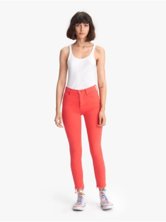 MOTHER Denim - Mother Womens Sz 26 Tomato Red The Stunner Ankle Fray Hem Denim Jeans